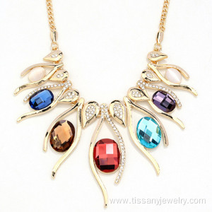 Fashion Gold Women Opal Rhinestone Statement Necklace
